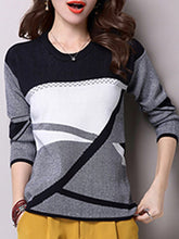 Load image into Gallery viewer, Round Neck  Patchwork  Color Block Knit Pullover