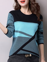 Load image into Gallery viewer, Round Neck  Patchwork  Color Block Knit Pullover