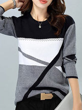 Load image into Gallery viewer, Round Neck  Patchwork  Color Block Knit Pullover