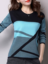 Load image into Gallery viewer, Round Neck  Patchwork  Color Block Knit Pullover