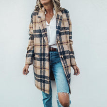 Load image into Gallery viewer, Vintage Lapel Collar Check Button Loose Woolen Long Coat