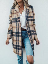 Load image into Gallery viewer, Vintage Lapel Collar Check Button Loose Woolen Long Coat