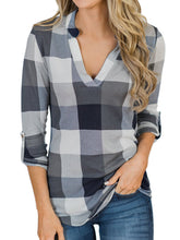 Load image into Gallery viewer, V Neck  Loose Fitting  Checkered Blouses