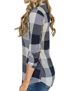 V Neck  Loose Fitting  Checkered Blouses