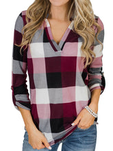 Load image into Gallery viewer, V Neck  Loose Fitting  Checkered Blouses