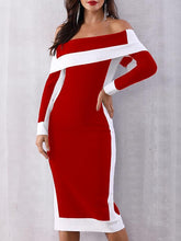 Load image into Gallery viewer, Open Shoulder  Patchwork Slit  Color Block Colouring Bodycon Dress