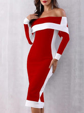 Load image into Gallery viewer, Open Shoulder  Patchwork Slit  Color Block Colouring Bodycon Dress