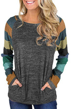 Load image into Gallery viewer, Round Neck  Patchwork Striped T-Shirts