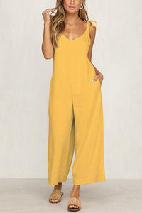 Casual Pure Colour Sleeveless Belted Loose Jumpsuits