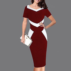 Square Neck  Color Block Bodycon Dress