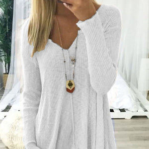 V Neck  Asymmetric Hem  Plain Sweaters