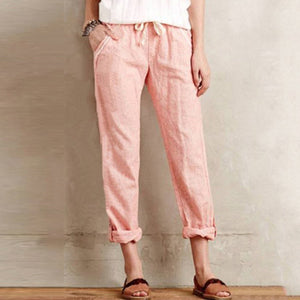 Casual Plain Elastic Waist Flax Harem Pants