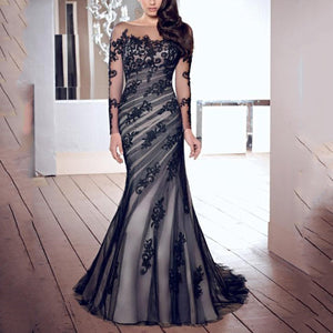 Fashion Lace Gauze Slim Fishtail Evening Dress