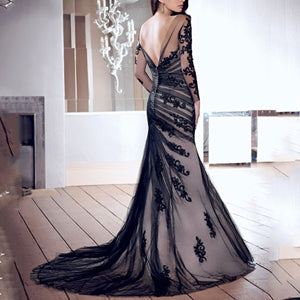 Fashion Lace Gauze Slim Fishtail Evening Dress