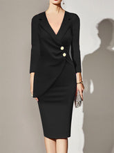 Load image into Gallery viewer, Notch Lapel  Ruched  Decorative Button  Plain Bodycon Dress