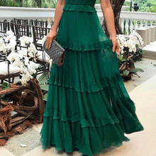 Load image into Gallery viewer, Elegant Spaghetti Straps Plain Falbala Green Evening Dress