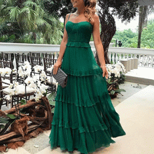Load image into Gallery viewer, Elegant Spaghetti Straps Plain Falbala Green Evening Dress