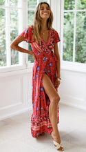 Load image into Gallery viewer, Big Pendulum V-Neck Beach Holiday Tie Printing Vacation Maxi Dress