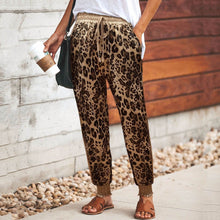 Load image into Gallery viewer, Casual Leopard Print Elastic Drawstring Waist Sport Pants