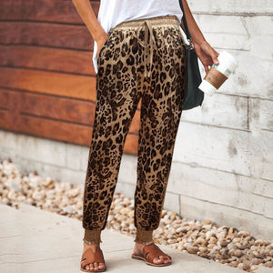 Casual Leopard Print Elastic Drawstring Waist Sport Pants