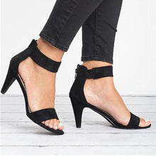 Load image into Gallery viewer, Plain  High Heeled  Velvet  Ankle Strap  Peep Toe  Date Office Sandals