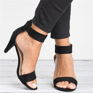 Plain  High Heeled  Velvet  Ankle Strap  Peep Toe  Date Office Sandals