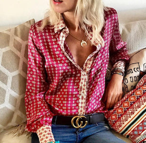 Casual Loose Long   Sleeve Printing Shirt Blouse