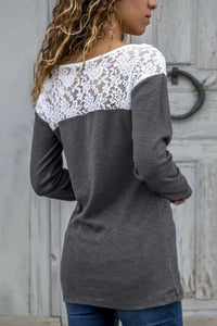 Round Neck  Lace Patchwork T-Shirts