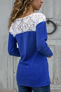 Round Neck  Lace Patchwork T-Shirts