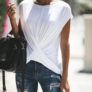 Casual Loose Pure   Color Tie A Knot T-Shirt Blouse