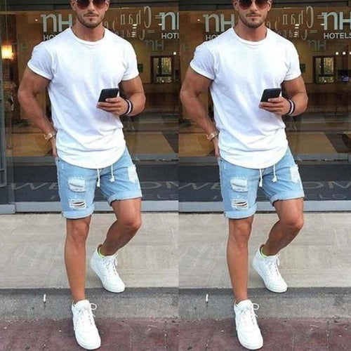 Personality Fashion Wear-Washed Men's Jeans Five short Pants