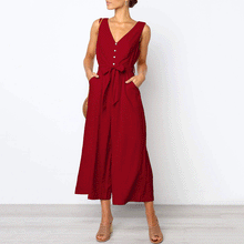 Load image into Gallery viewer, Elegant V Collar Sleeveless Plain Jumpsuit With Waistband