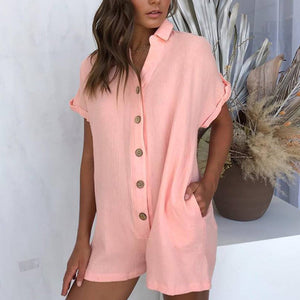 Summer Casual Loose Button Romper Jumpsuit