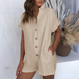 Summer Casual Loose Button Romper Jumpsuit