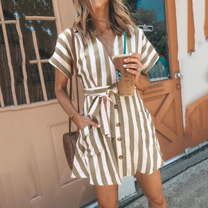 Fashion Stripe Short Sleeve Casual Dress