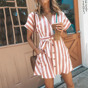 Fashion Stripe Short Sleeve Casual Dress