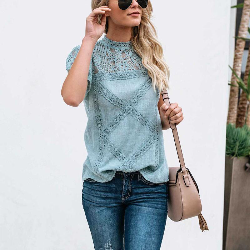 Fashion Lace Hollow Out Splicing Short Sleeve T-Shirt