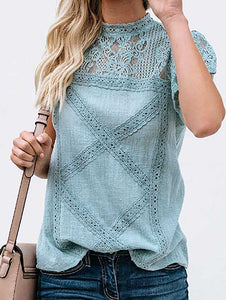 Fashion Lace Hollow Out Splicing Short Sleeve T-Shirt