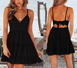 Casual Sexy Off The   Shoulder With Backless Lace Splicing Mini Dresses