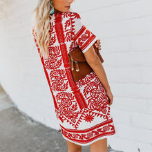 Load image into Gallery viewer, Bohemian Round Neck Short Sleeve Printed Colour Dress