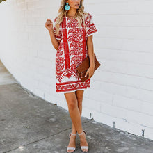 Load image into Gallery viewer, Bohemian Round Neck Short Sleeve Printed Colour Dress