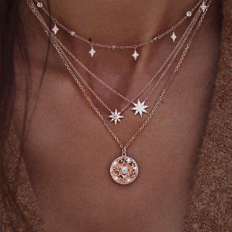 Elegant Diamon Stars Collarbone Chain Necklace