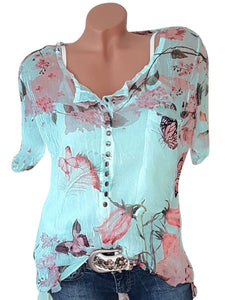 V Neck  Loose Fitting  Print Blouses