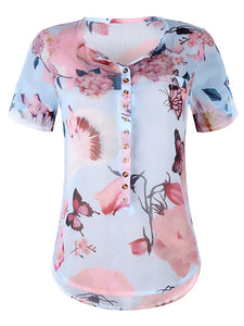 V Neck  Loose Fitting  Print Blouses