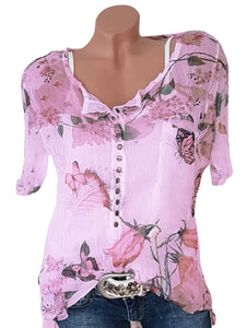 V Neck  Loose Fitting  Print Blouses