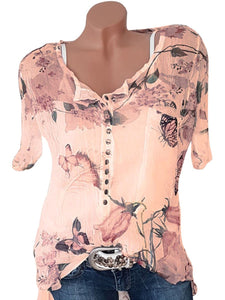 V Neck  Loose Fitting  Print Blouses