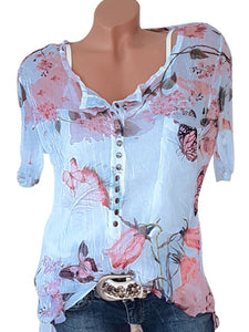 V Neck  Loose Fitting  Print Blouses