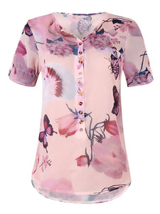 V Neck  Loose Fitting  Print Blouses