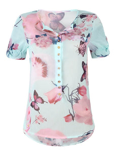 V Neck  Loose Fitting  Print Blouses