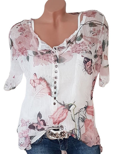 V Neck  Loose Fitting  Print Blouses